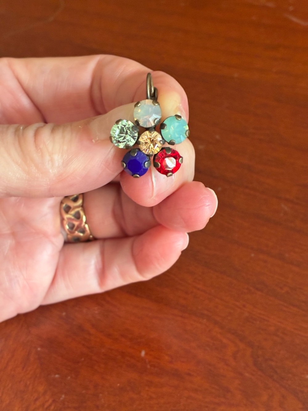 Sabika Multicolor Floral Cluster Earrings - Blue, Red, Aqua, Green, Opal - Picture 3 of 3